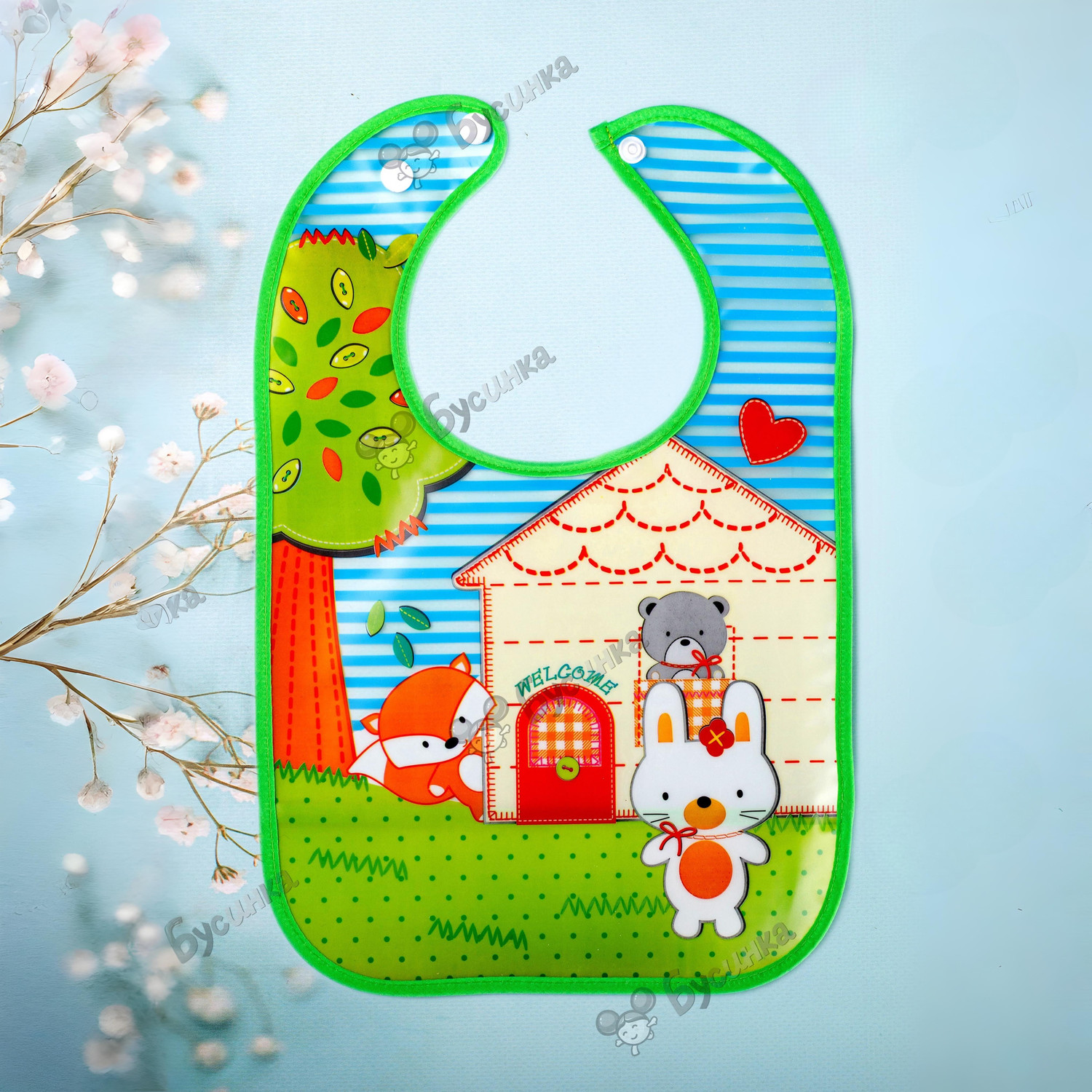 1307 Нагрудник на кнопке с карманом ПВХ 34*23 см